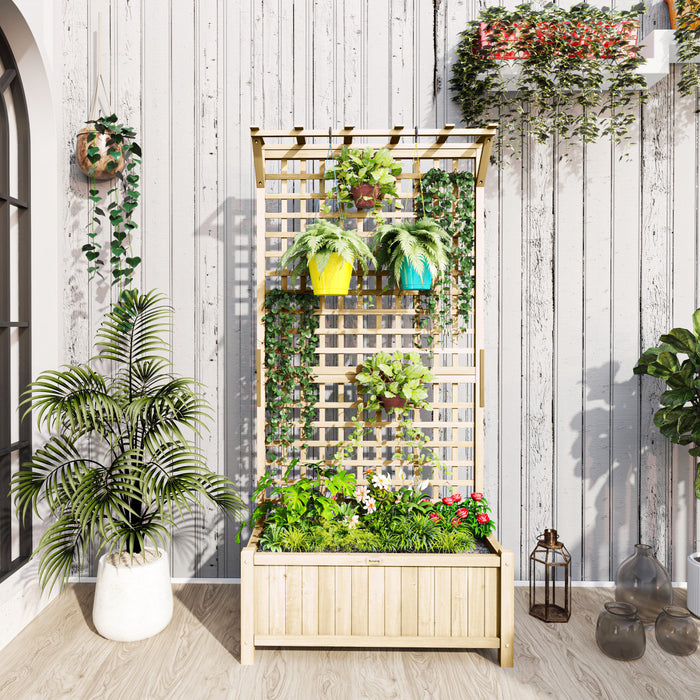 Outsunny Wood Planter with Trellis Privacy Screen Narural Wood