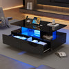 Lucas LED Coffee Table with Storage Drawers and Open Shelves,Black | Lucas table basse LED – table basse avec tiroirs de rangement et etageres ouvertes, noir