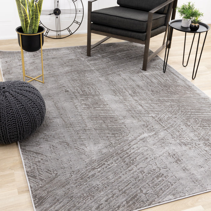 Hudson Grey Cream Distressed Brushstrokes Rug, 6'7\" x 9'6\" Indoor Area Rug