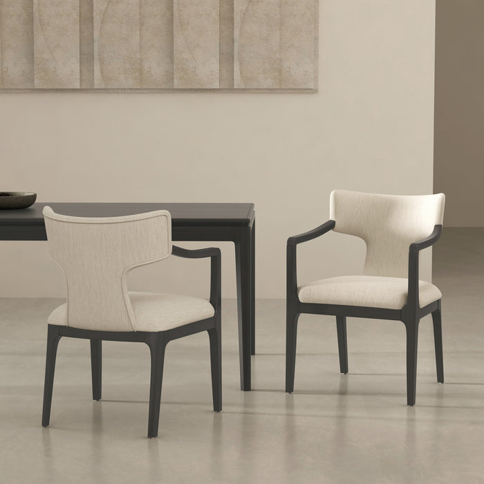 Eloria Mid-Century Modern Chenille Wood Armchair in Cream