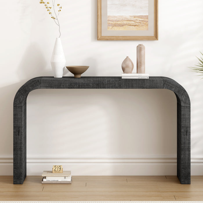 Cedar 52 Inch Wood Console Table with Curved Edge and Distressed Finish, Black
