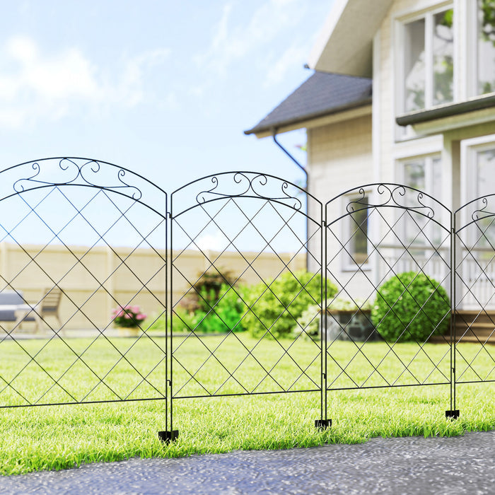 Outsunny 11.4' Garden Fence, Steel Fence Panels, Pack of 4, Black