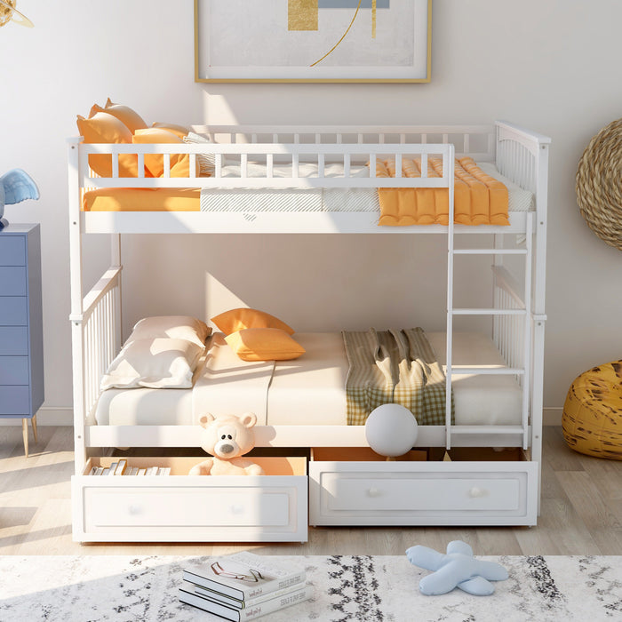 Brady Solid Wood Convertible Full Bunk Bed With Drawers, White