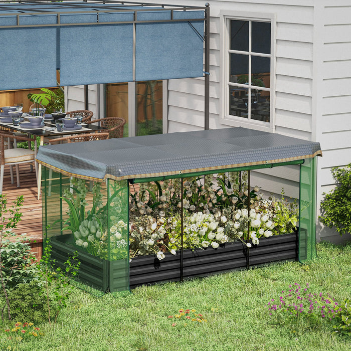 Outsunny Galvanized Raised Garden Bed With Crop Cage And Shade Cloth
