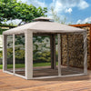 Outsunny 10' X 10' Patio Gazebo Outdoor Pavilion 2 Tire Roof Canopy Shelter Garden Event Party Tent |Outsunny 10x10pi Pavillon De Jardin A Double Toit Avec Fonction De Ventilation Auvent Abri Jardin Ev