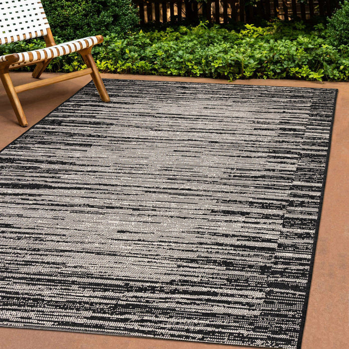 Jackson Black Grey Distressed Outdoor Rug, 7'10\" x 10'6\" Outdoor Area Rug