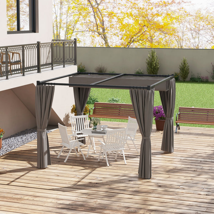 Outsunny 10' X 10' Patio Pergola With Retractable Canopy, Light Grey