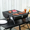 Outsunny Portable Outdoor Charcoal BBQ Grill, Tabletop Folding Barbecue Grill BBQ Heat Smoker with Handle, Black