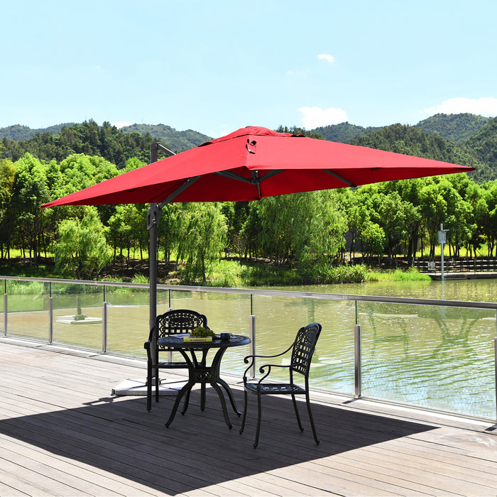 Costway 10x10 ft Patio Offset Cantilever Umbrella Aluminum 360° Rotation Tilt Wine