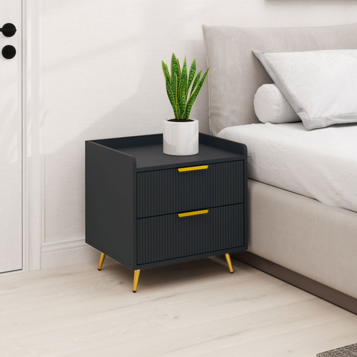 HOMCOM Bedside Table, Nightstand with 2 Drawers for Bedroom, Black