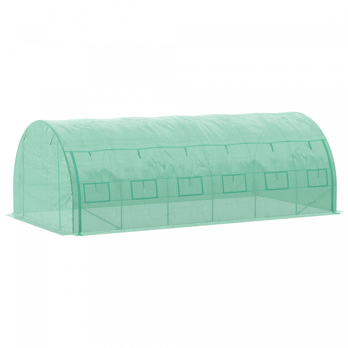 Outsunny Large Walk-in Greenhouse, 20'x10'x6' Tunnel Greenhouse, Green