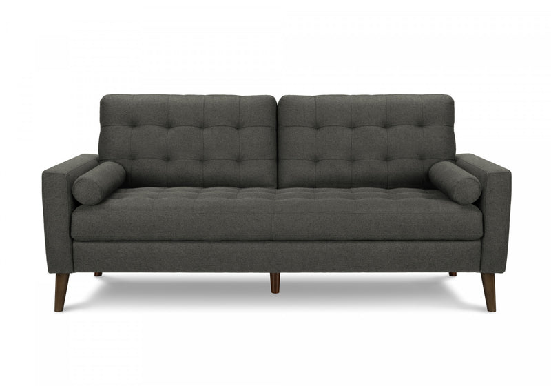 Upholstered Sofa, 75\"L, Decorative Pillows, Solid Wood Legs, Dark Grey Fabric, Modern Sofa