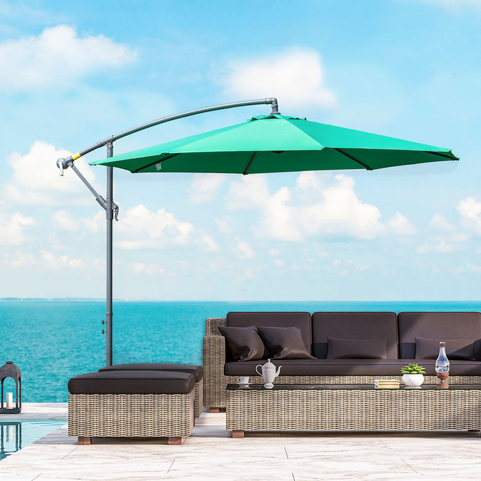Outsunny 10ft Offset Patio Umbrella With Base, Hanging Parasol, Green
