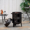 Outsunny Vertical Charcoal BBQ Smoker, 3-in-1 16" Round Barbecue Grill with 2 Cooking Area and Thermometer for Outdoor Camping Picnic Cooking, Black