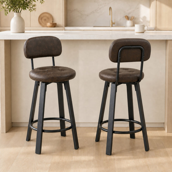 HOMCOM Bar Stools Set of 2, Swivel Counter Height Barstools Brown