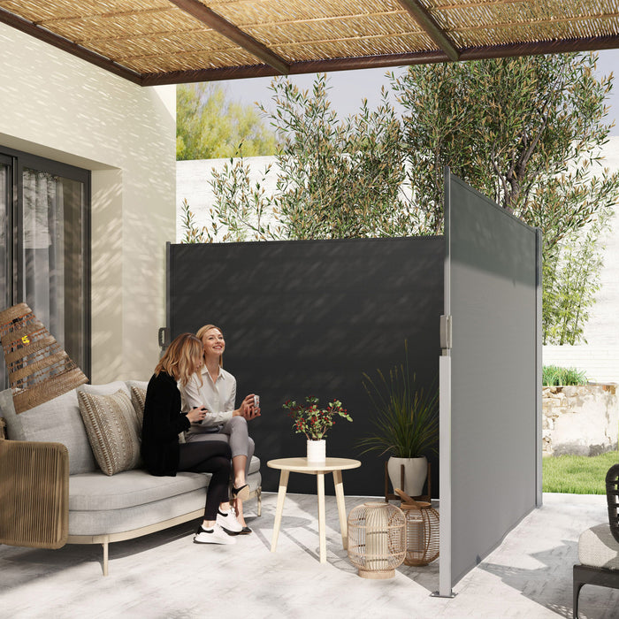 Outsunny Retractable Double Side Awning, Outdoor Privacy Screen, Grey