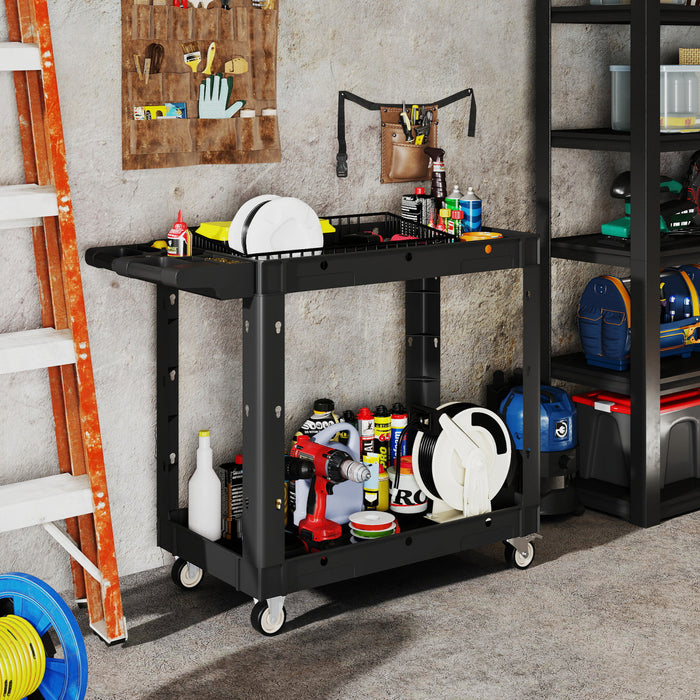 Homcom 2-tier Rolling Tool Cart With Wheels, 500 Lbs Utility Cart, Black