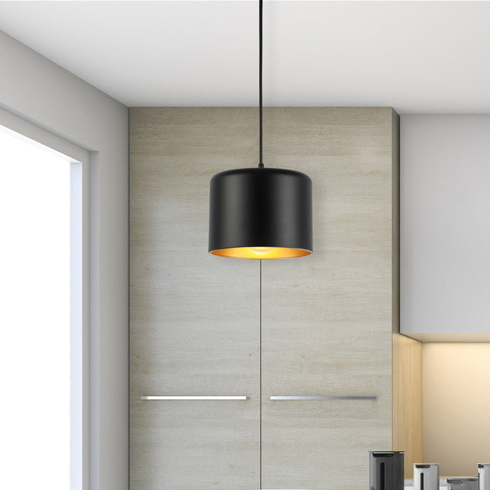 Dainolite Emilia 1 Light Pendant Aged Brass Finish Matte Black/Gold Shade Lamp