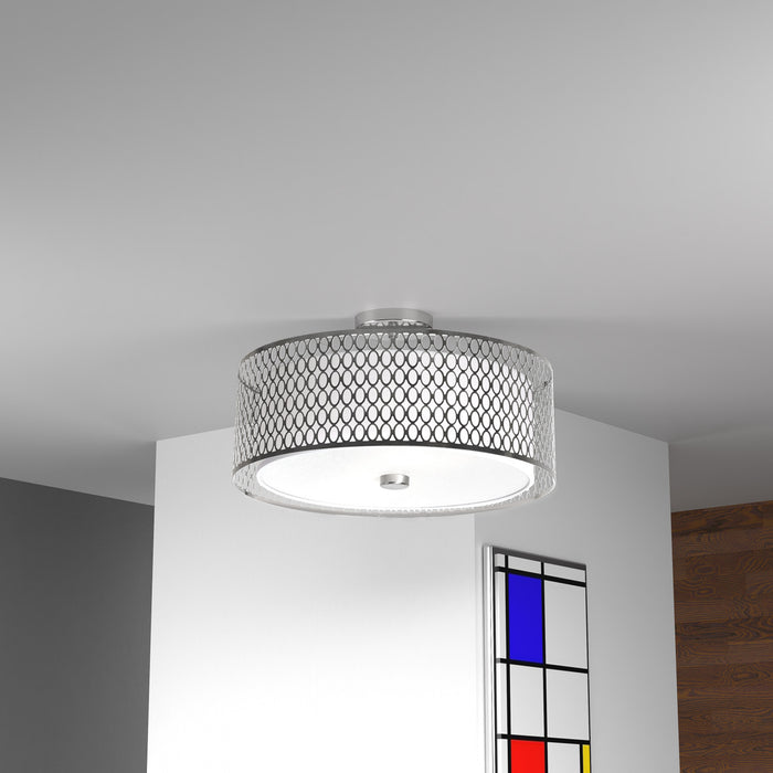 Dainolite Kordan 3 Light Semi-flush Mount Satin Chrome Finish White Shade Lamp