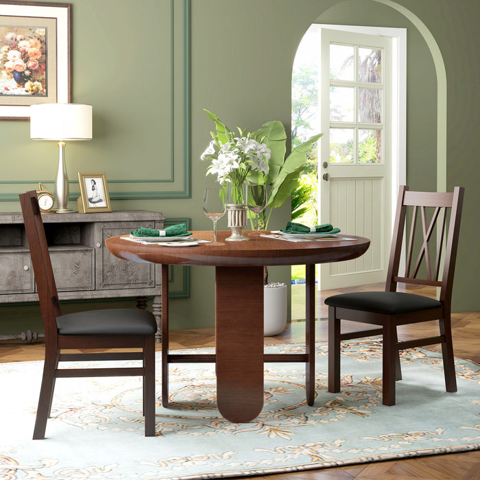 HOMCOM Farmhouse Dining Chairs Set of 2 with PU Leather Seat, Wood Frame