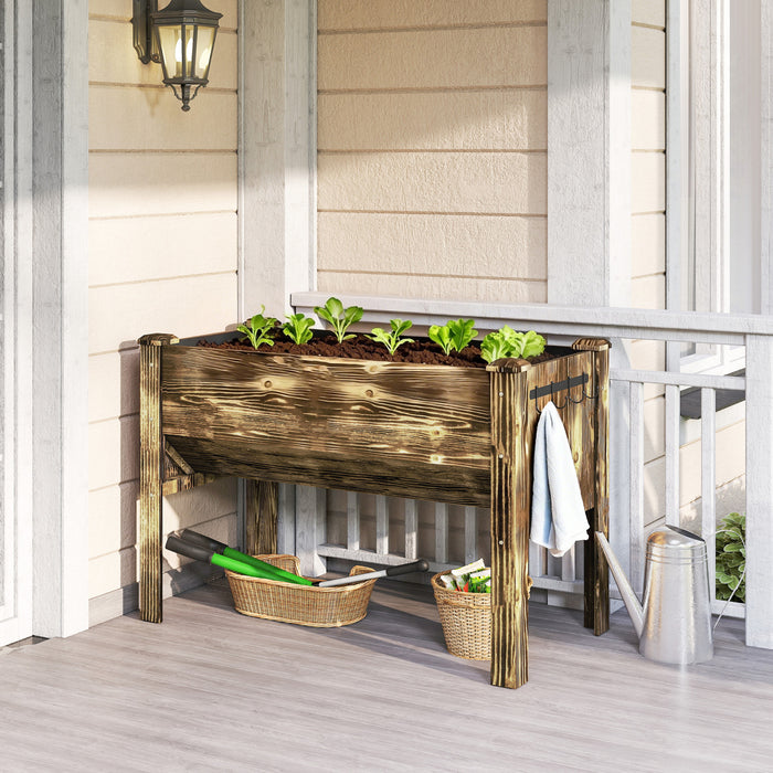 Outsunny Raised Garden Bed with Hooks, 660lb Capacity, Carbonized
