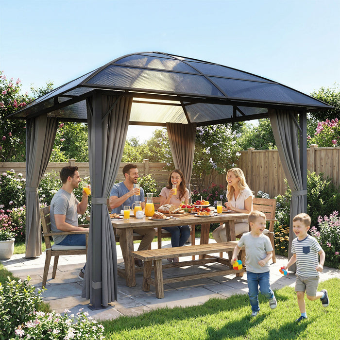 Outsunny 10' x 10' Hardtop Gazebo with UV60+ Polycarbonate Roof & Curtains
