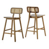 Bari Rubber Wood Counter Stool Set of 2 with Rattan Back and Footrest,Walnut | Bari lot de 2 tabourets de comptoir en bois de caoutchouc avec dossier en rotin et repose-pieds, couleur noyer