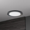 Dainolite Boullier Flush Mount 30w Matte Black White Acrylic Diffuser Lamp|Plafonnier affleuré Boullier de Dainolite en acrylique blanc qui diffuse la lumière, avec fini noir mat et ampoule de 30 W