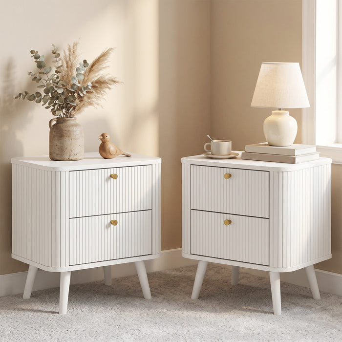 HOMCOM Modern Nightstand Set of 2, Bedside Table with 2 Drawers, White