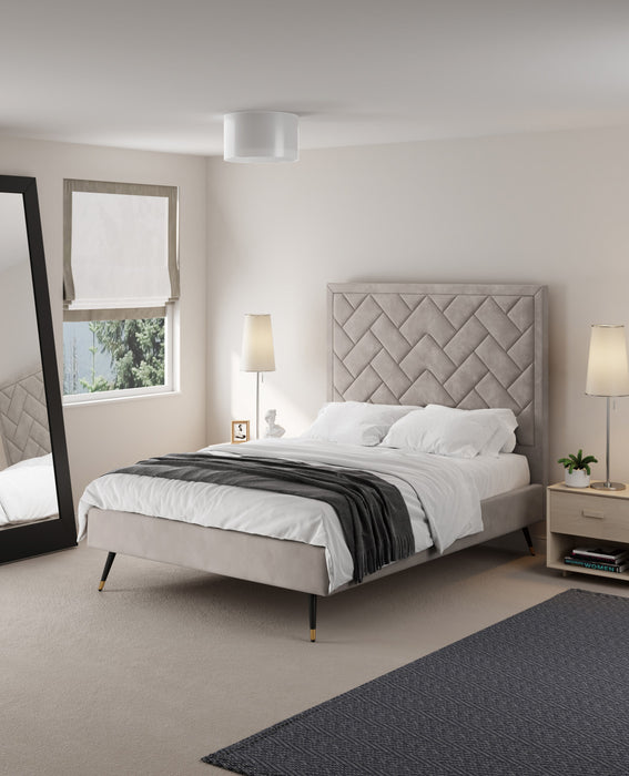 Crosby Modern Upholstered Velvet Full Bed in Greige