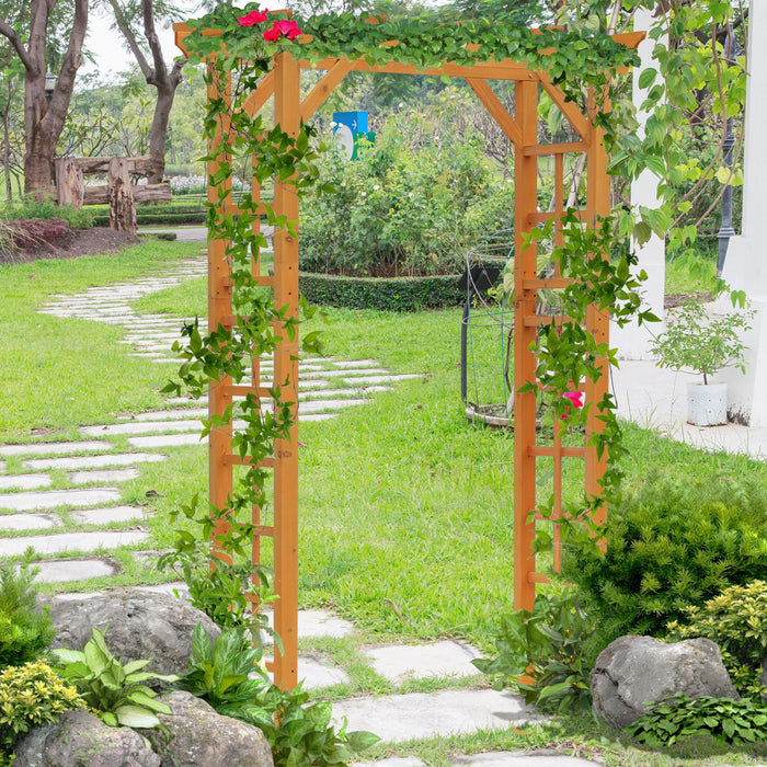 Outsunny 85\" Wooden Garden Arbour For Wedding And Ceremony, Outdoor Garden Arch Trellis For Climbing Vines, Orange
