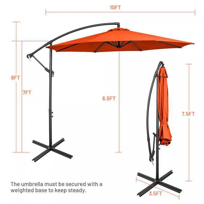 Costway 10 FT Patio Offset Umbrella w/8 Ribs Cross Base Tilt Orange