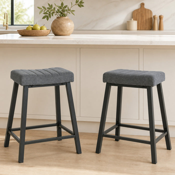 HOMCOM Bar Stools Set of 2 Velvet Upholstered Counter Height Barstools Grey