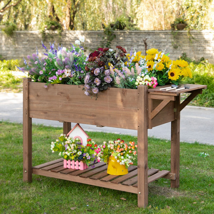 Outsunny Raised Garden Bed With 8 Grids And Storage Shelf, Elevated Planter Box With Legs, For Vegetables Flowers Herbs, Brown