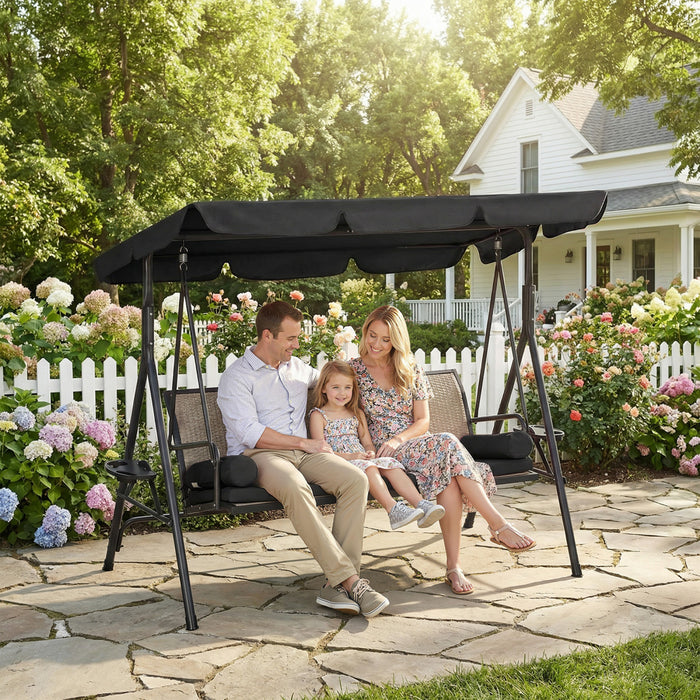 Outsunny 3-Seat Porch Swing with Canopy Outdoor Swing Chair w/ Rattan Seat