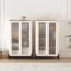 Abbey Modern 32" Tempered Glass Bookcase Cabinet in Maple and Off White (4-Shelf) - Set of 2 | Armoire bibliotheque moderne Abbey 32" en verre trempe, erable et blanc casse (4 etageres) - Lot de 2