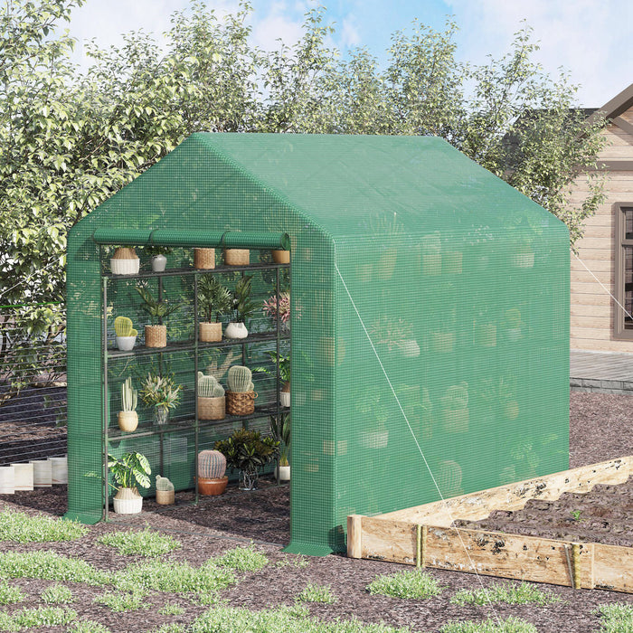 Outsunny 8' X 6' X 7' Portable Walk-in Greenhouse Hot House With 18 Shelves, Water/uv Resistant Weather Cover, & Roll Up Door