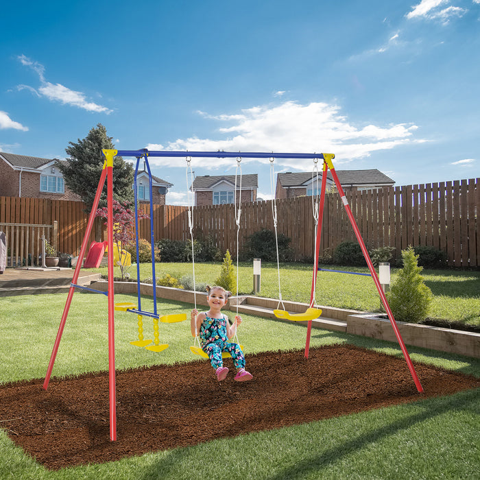 Outsunny Metal Swing Set With 2 Seats Glider A-frame Stand Adjustable Hanging Rope For Backyard Playground Outdoor Playset