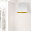 Dainolite Oversized Drum 1 Light Pendant tapered Drum Large White/Gold Shade Lamp|Grand luminaire suspendu de Dainolite avec très grand abat-jour cylindrique effilé blanc et doré, et 1 ampoule