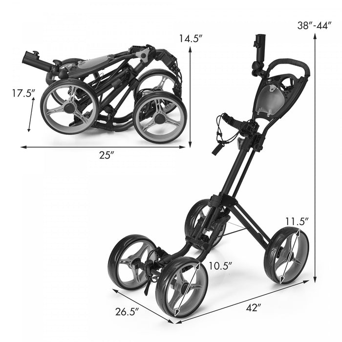 Goplus Folding 4 Wheels Golf Push Cart W/brake Scoreboard Adjustable Handle Gray