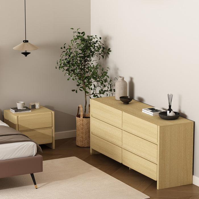 Linda Modern 2-Piece Dresser and Nightstand in Natural Oak