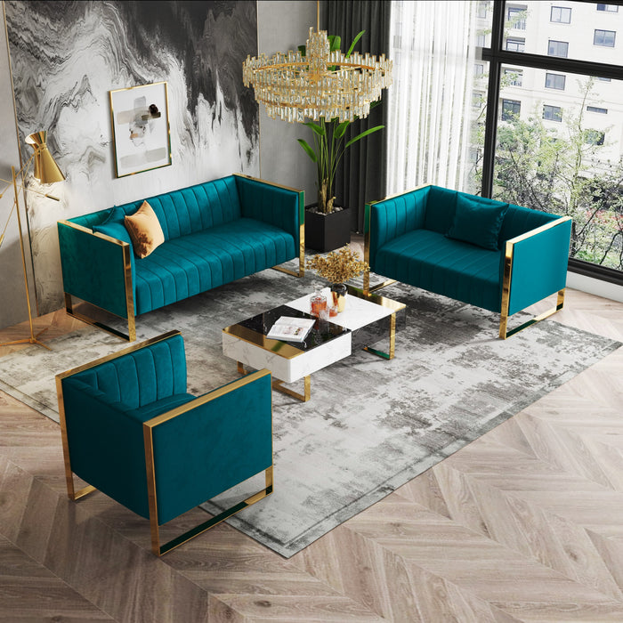 Trillium Mid-Century Modern 3-Piece Sofa Set in Teal