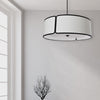 Dainolite Notched Drum 4 Light Notched Drum Pendant Black Finish White Shade/White Diffuser Lamp|Luminaire suspendu de Dainolite avec abat-jour cylindrique blanc à encoches qui diffuse la lumière, fini noir et 4 ampoules