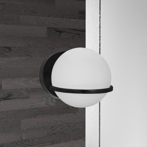 Dainolite Sofia 1 Light Wall Sconce Matte Black White Opal Glass Lamp