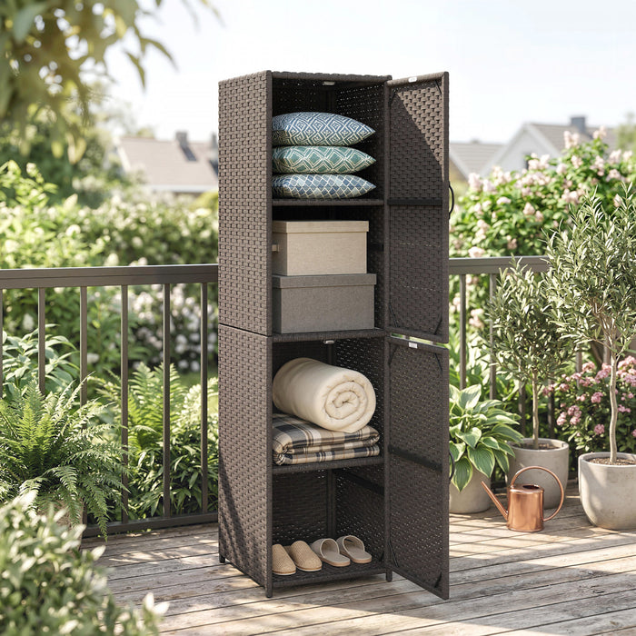 Outsunny Wicker Outdoor Storage Cabinet with Adjustable Shelves, Brown