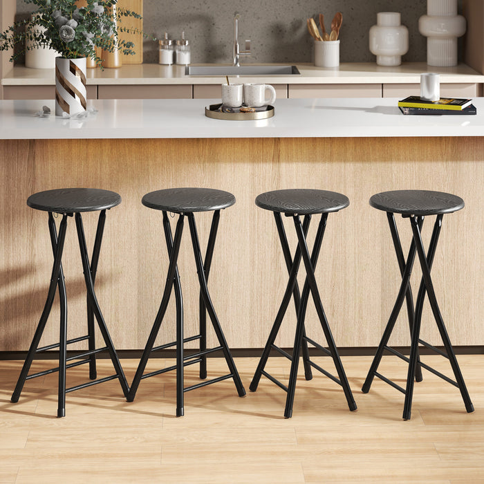 HOMCOM 24\" Bar Stools Set of 4, Folding Bar Chairs with Footrest, Black