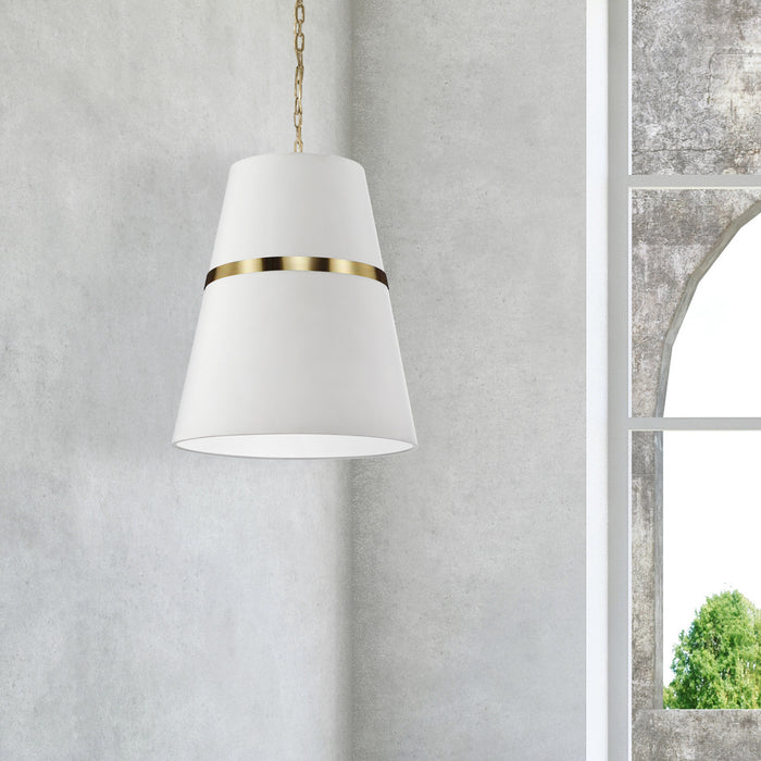 Dainolite Symphony 3 Light Pendant Aged Brass White Shade Lamp
