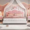 Judson Upholstered Princess Bed With Crown Headboard And Pu Platform Frame,full Size,cream Full Bed | Lit Princesse Judson Tapisse Avec Tete De Lit En Forme De Couronne Et Cadre Plateforme En Pu, Taille Full, Crème