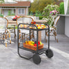 Outsunny Outdoor Grill Cart with Storage, 2-Tier Rolling Kitchen Bar Cart on Wheels with Side Handle and Steel Frame for Indoor Outdoor, Black
