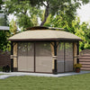 Outsunny 11' x 13' Double Roof Gazebo With Netting & Curtains, Khaki